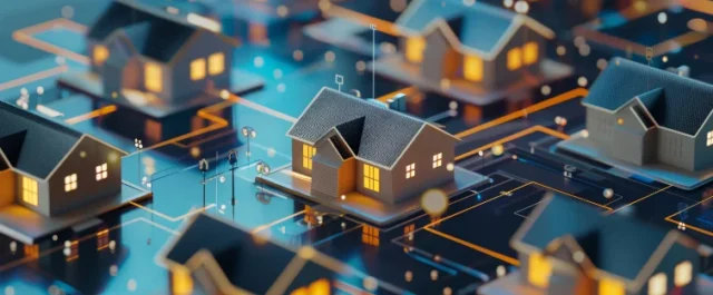 Digital image of single-family homes on a compter chip