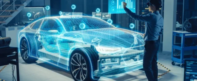 Car scribbled in blue digital lines