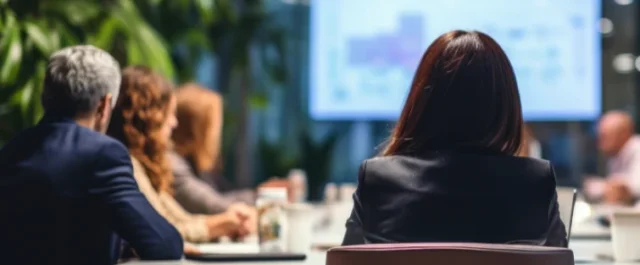 Menschen in Rückansicht im Meeting