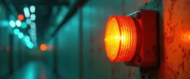 rote Warnlampe in dunklem Flur