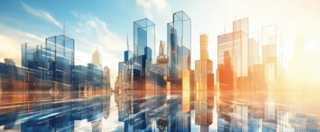 digitale Darstellung einer Skyline mit Hochhäusern